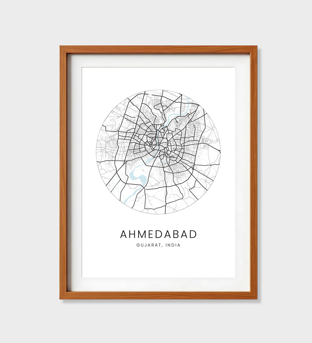 Ahmedabad Classic Monochrome Map