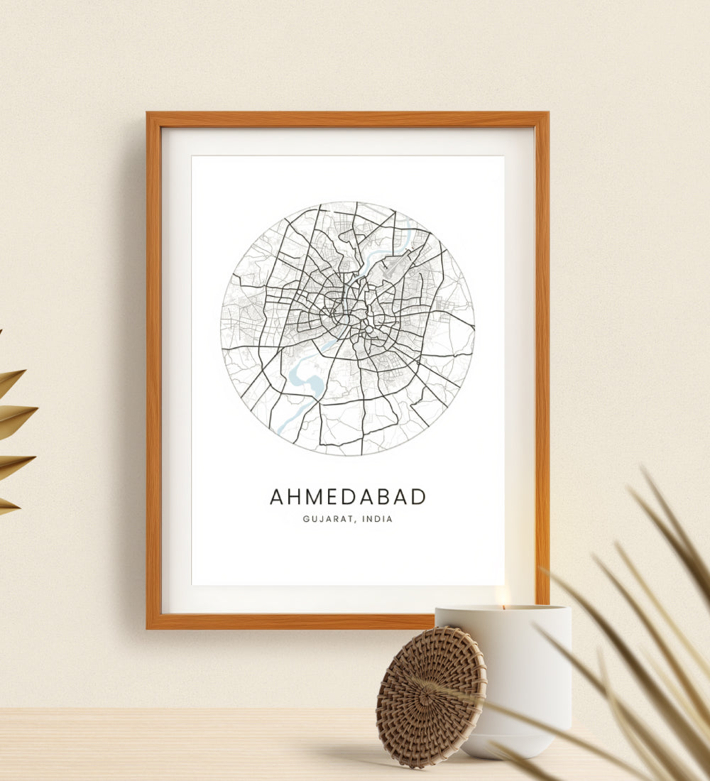 Ahmedabad Classic Monochrome Map