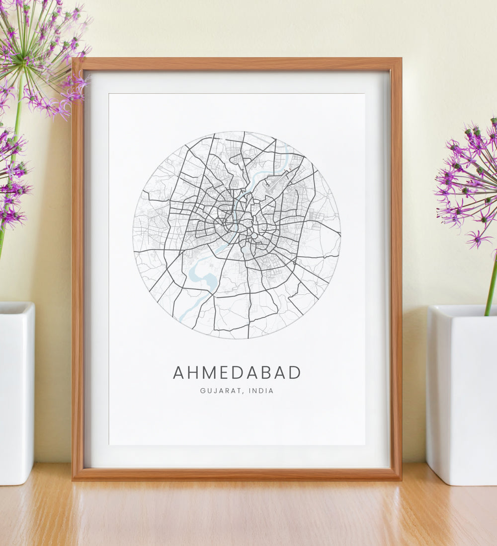 Ahmedabad Classic Monochrome Map